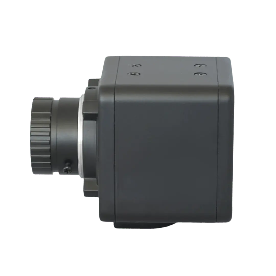 Side view of a black Carl's Place Golf Swing Camera Set, rectangular box shape with visible camera lens