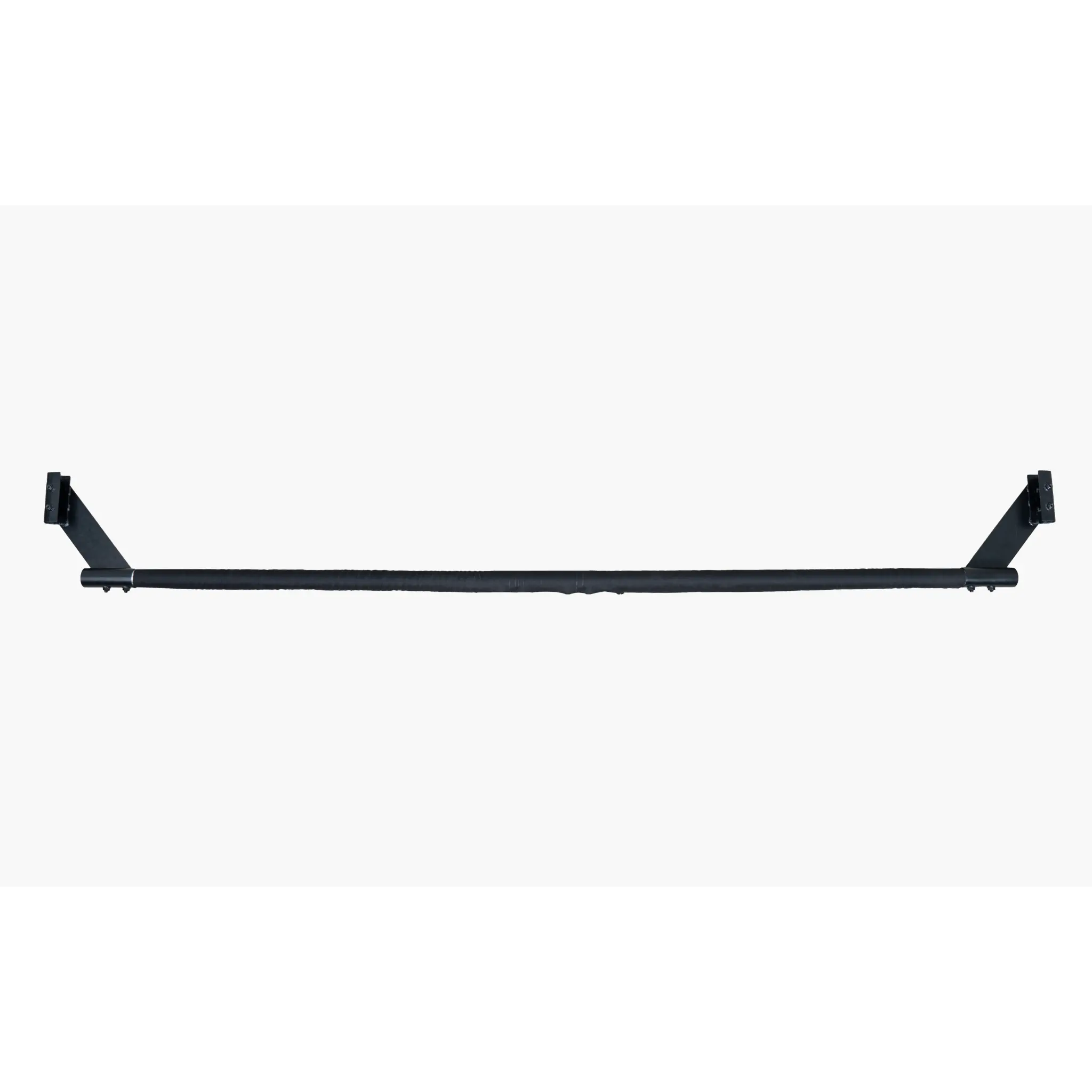 A black metal support bar with mounting brackets on either end is displayed against a plain white background. The bar is sleek and designed for stability, likely intended for use in a sports or recreational setup.