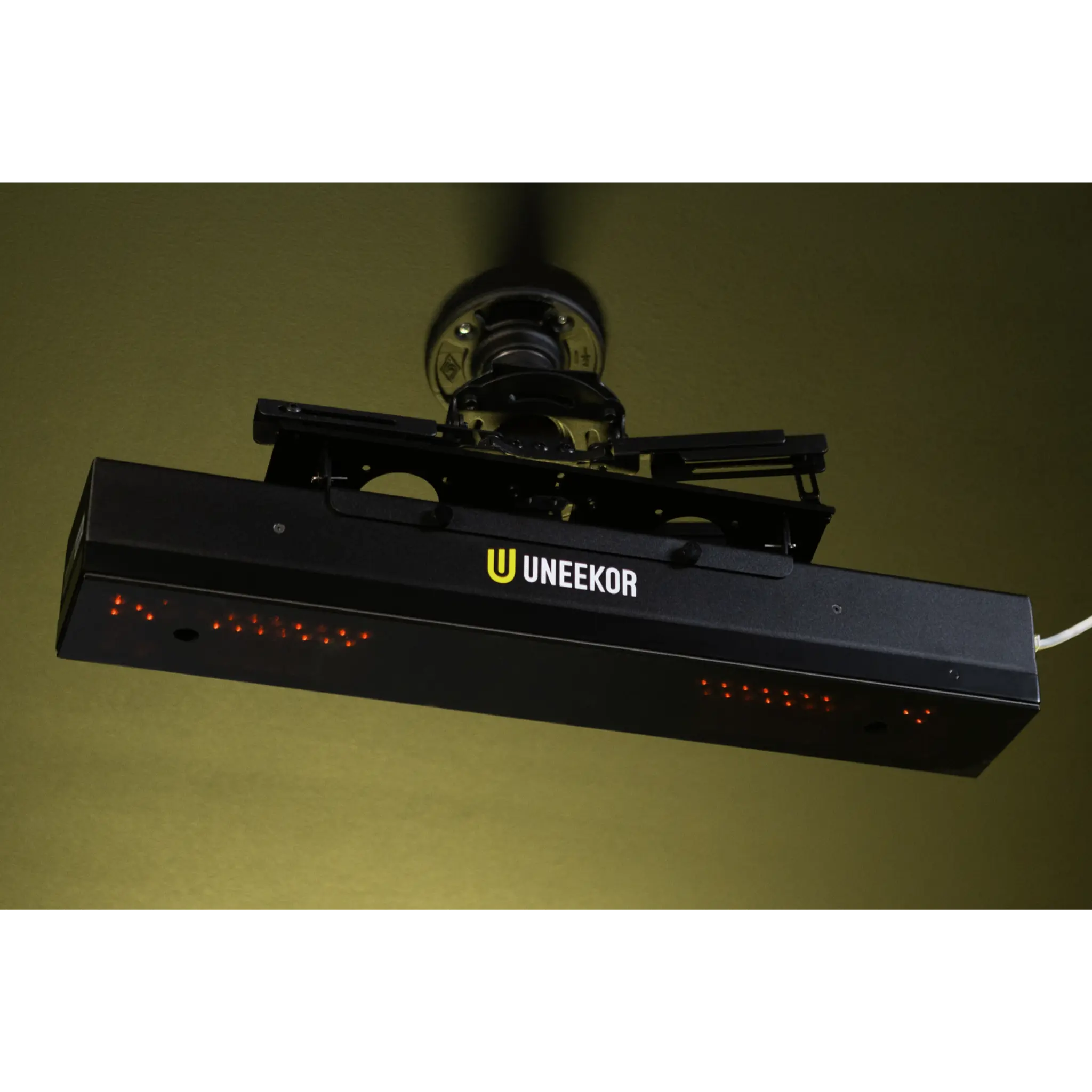 Looking up to a mounted Uneekor EYE XR launch monitor