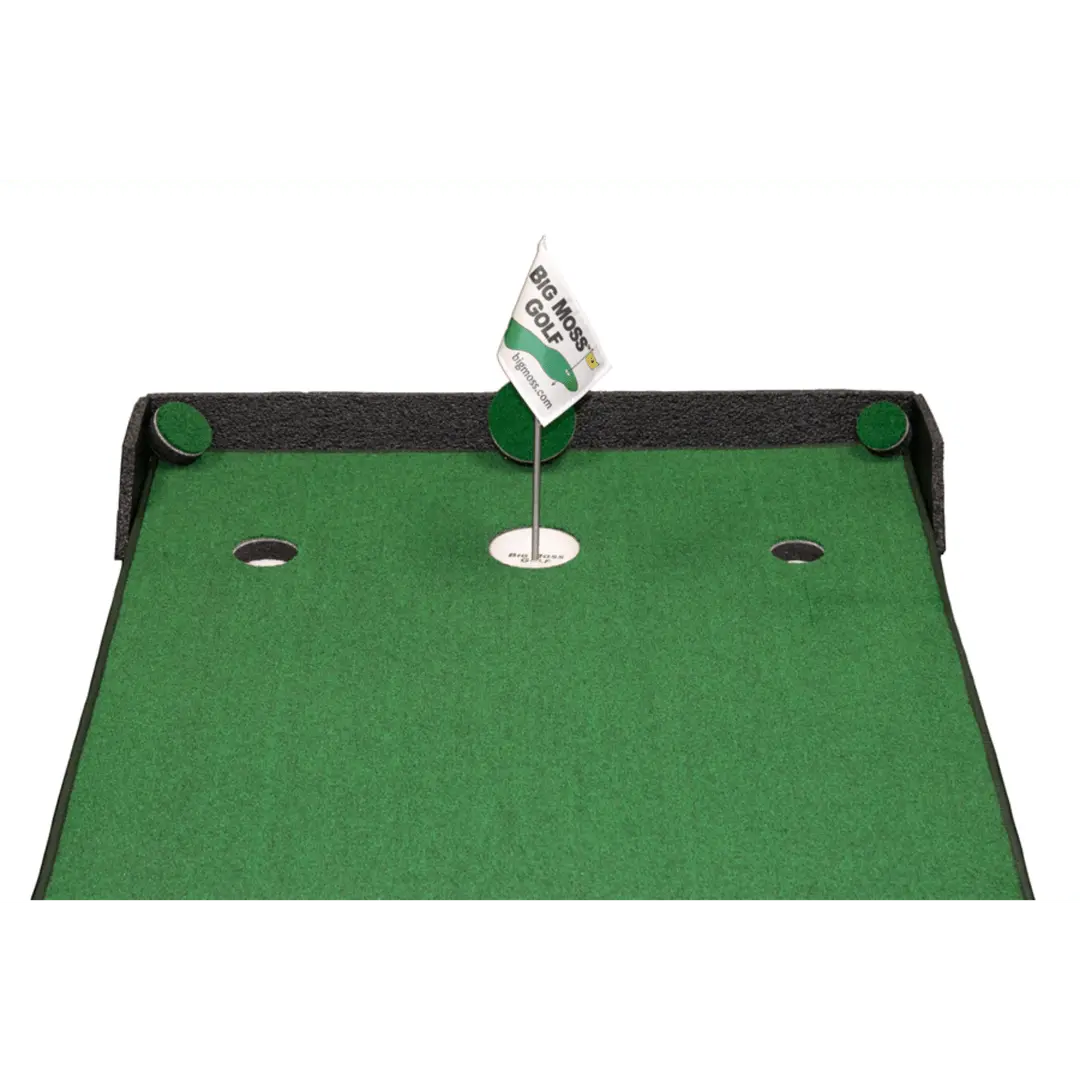 Big Moss Competitor 312 Pro Putting Green with three cups and center flag for indoor golf practice