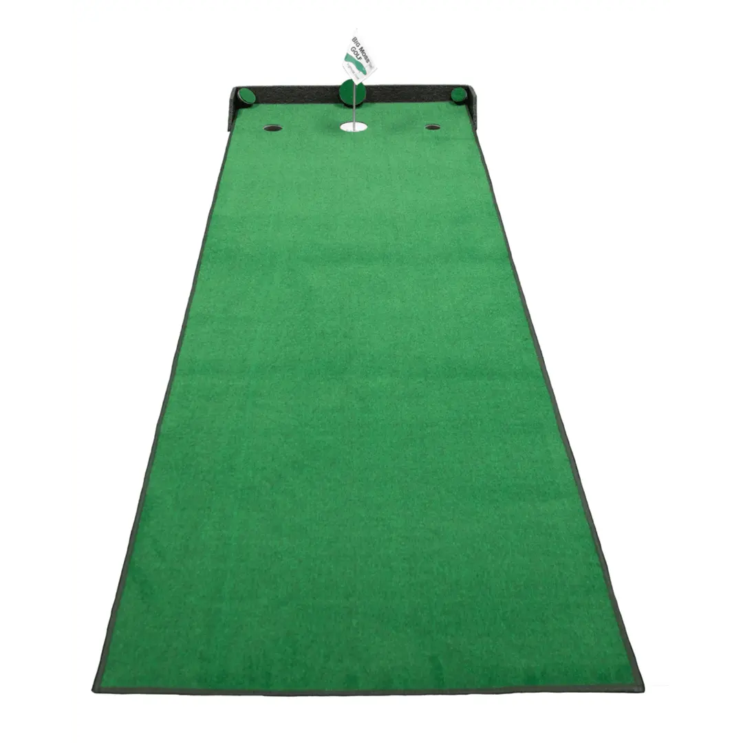 Big Moss Competitor 312 Pro Putting Green with three cups displayed on a smooth, green surface
