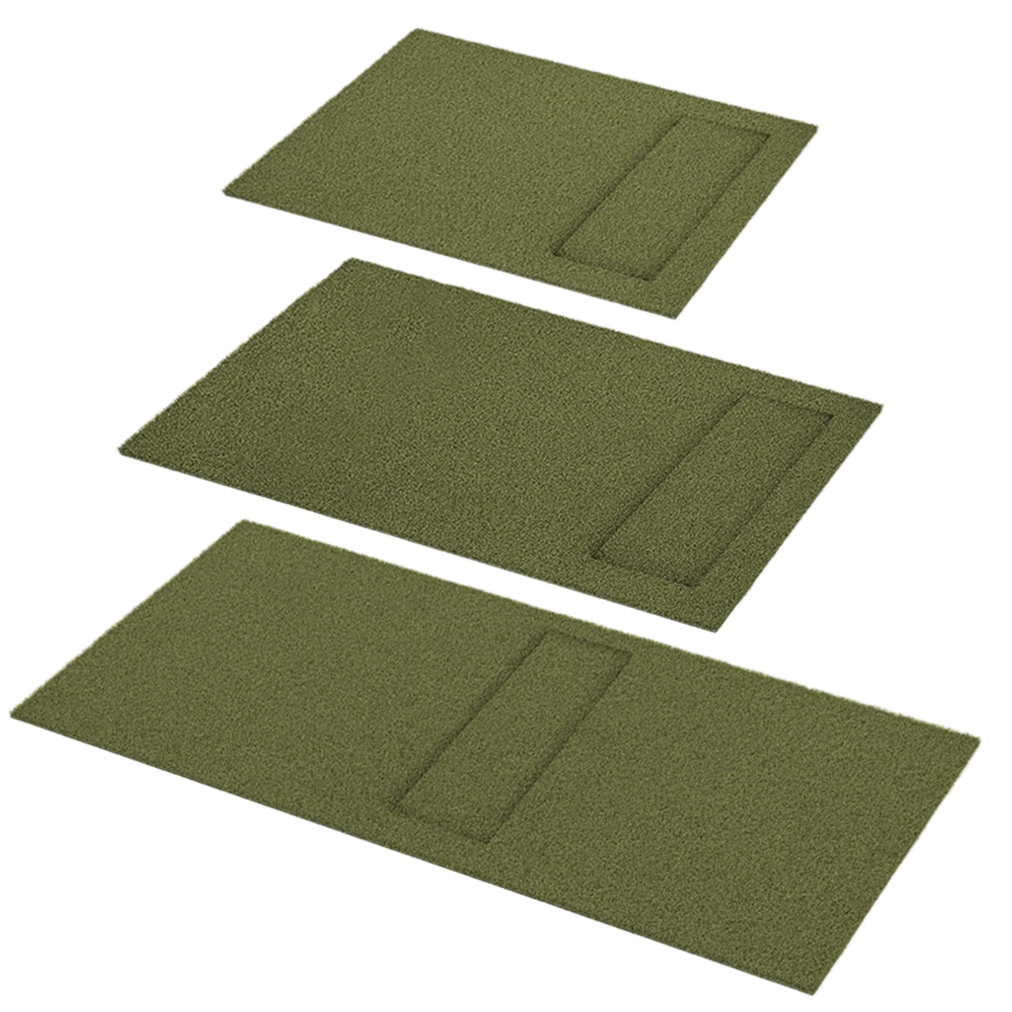 Three different sizes of Carl's Place HotShot™ Golf Mat Systems